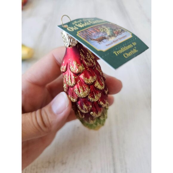 Old world OWC cone acorn Glass ornament gold rainbow Xmas tree - Picture 8 of 9